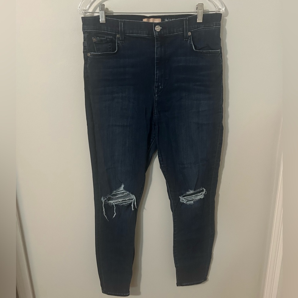 7 For All Mankind Dark Blue Distressed Skinny Jeans